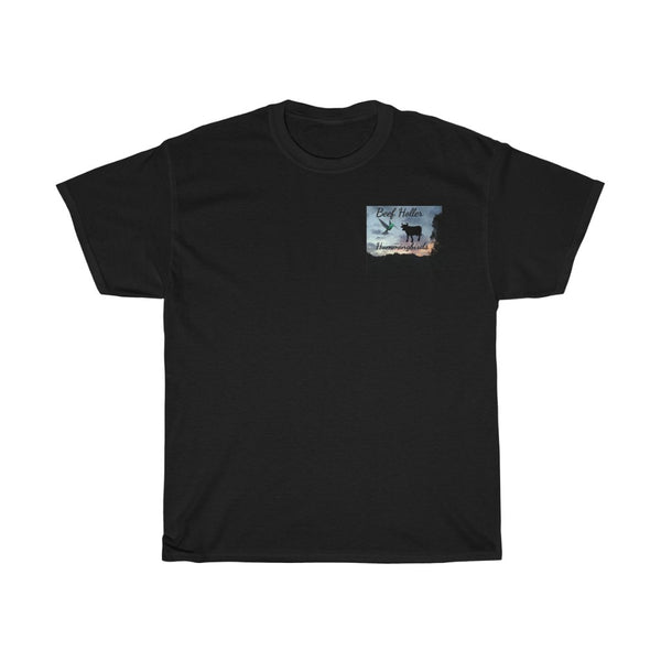 Beef Holler Hummingbird w/hummer & cow mountain backdrop T-Shirt